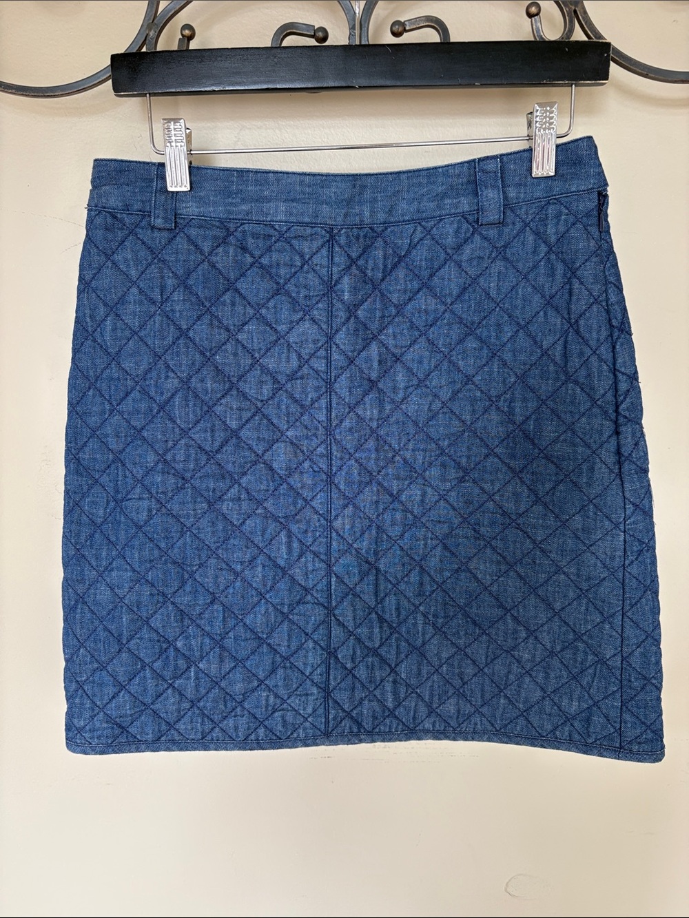 Brooks Brothers Quilted Denim Mini Skirt in Navy Blue